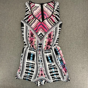 Bisou Bisou Michele Bohbot Romper Shorts Multicolor Black Pink XS Sleeveless‎